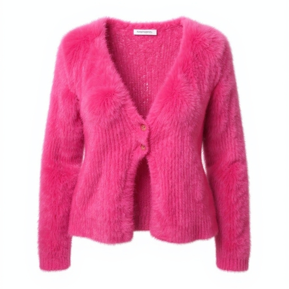Steve Madden Hot Pink Fuzzy V-Neck Cardigan